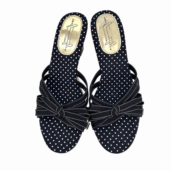 NWOT HUSH PUPPIES SOFT STYLES NAVY BLUE WHITE POLKA DOT WEDGE SANDALS 7.5 - Picture 6 of 9